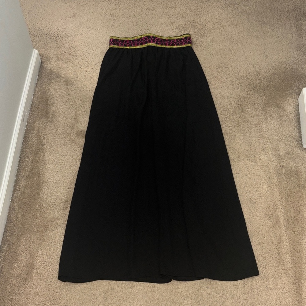Elegant Black Maxi Skirt with Gold and Purple Accents